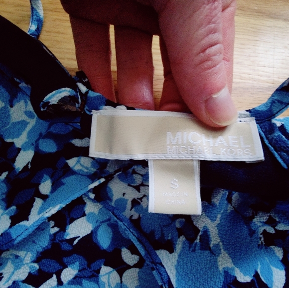 Michael Kors Blue Floral Cold Shoulder Dress - Picture 3 of 5